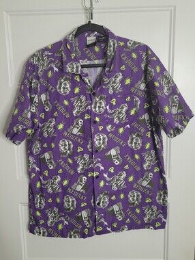 Mad Engine official Beetlejuice graphic button-up shirt Size L